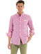 Long-sleeved Cotton Shirt Striped Pink