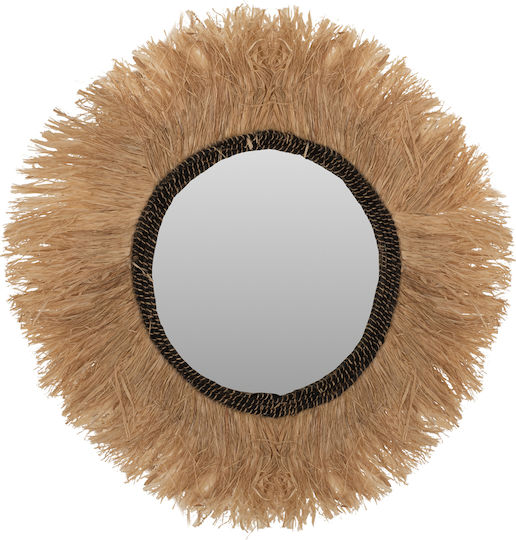 Freebox Wall Mirror with Black Rattan Frame Diameter 90cm 1pcs