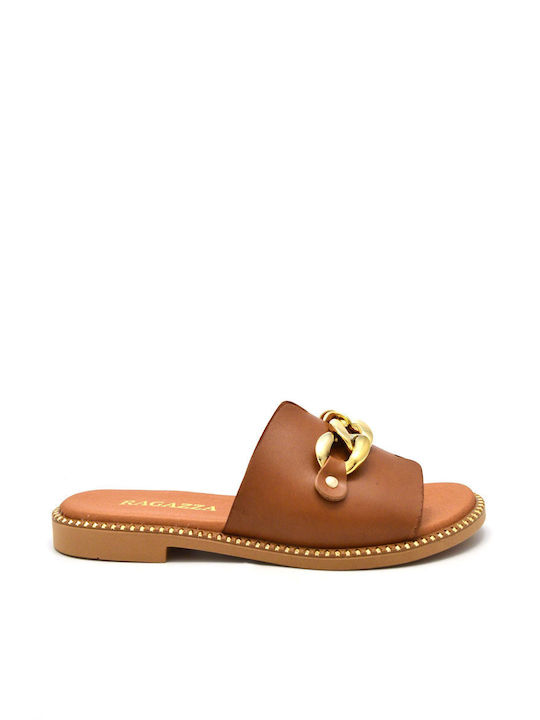 Ragazza Leather Women's Flat Sandals in Tabac B...