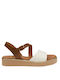Ragazza Leather Women's Sandals with Ankle Strap Tabac/White