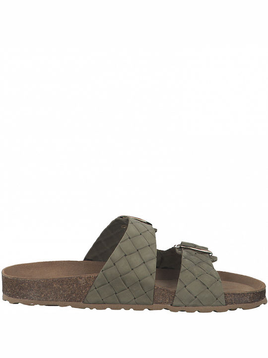 Marco Tozzi Leather Women's Flat Sandals Anatomic Olive