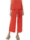 Damen Hoch tailliert Stoff Capri Hose mit Gummizug Orange