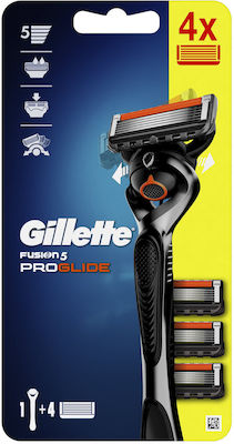 Gillette Fusion 5 Proglide Razor with 5 Blade Replacement Heads & Lubricating Tape 4pcs