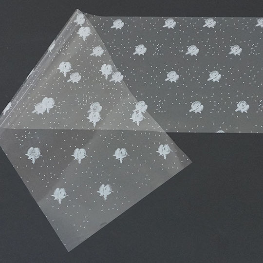 Marhome Wrapping Paper for Gift Transparent 4800x80cm. Pua White Flowers