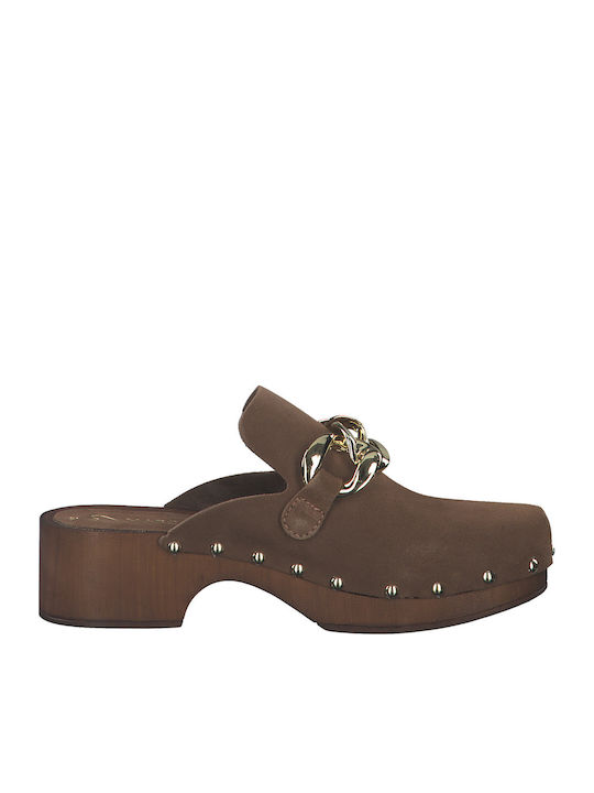 Piele Mule cu Gros cu talpă joasă Toc în Culoare Maro