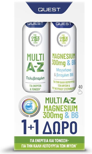 Quest Once a Day Multi A-Z Multivitamin Multi A-Z 20 Effervescent Tablets & Magnesium 300mg & B6 20 Effervescent Tablets for Energy & Immune Support