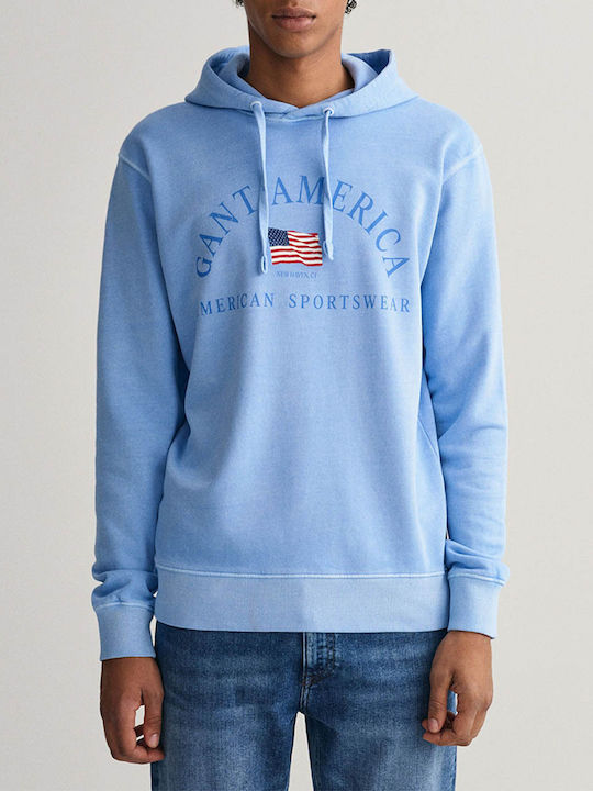 Gant Men's Sweatshirt with Hood Light Blue