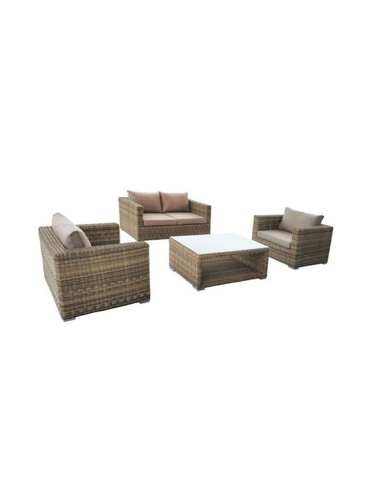 Set Camera De Zi Pentru Exterior Chloe 4 Piese Bej Cu Perne