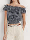 Ralph Lauren Damen Sommer Crop Top Schulterfrei Kurzarm Polka Dot Marineblau