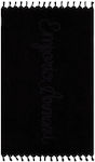 Emporio Armani Beach Towel Cotton Black with Fringes 170x100cm.