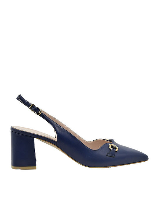 X Leder Pumps mit Riemchen Marineblau