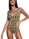 Bluepoint One-Piece Swimsuit with Open Back Animal Print Brown