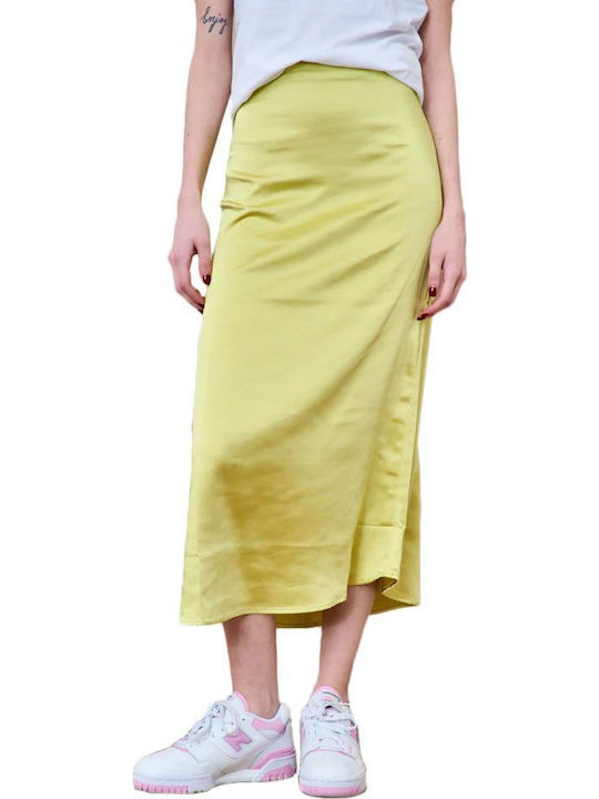 Only Сатен С висока талия Midi Пола Celery Green