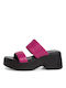 Tamaris Leather Women's Flat Sandals in Fuchsia Color