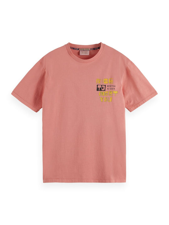 Scotch & Soda Ανδρικό T-shirt Ροζ με Στάμπα