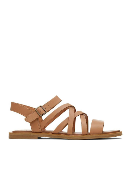 Sephina Leather Women's Flat Sandals with Strap Sandy Beige