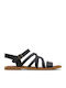 Sephin Leather Women's Flat Sandals with Strap in Black Color