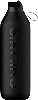 Chilly's Series 2 Sport Bottle Thermos Stainless Steel BPA Free Abyss Black 1lt with Straw