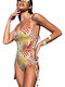 One-Piece Swimsuit with Padding Floral Beige