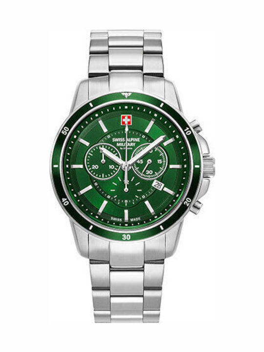 Swiss Alpine Military by Grovana Men's Watch 42mm Chronograph Battery with Silver Metal Bracelet