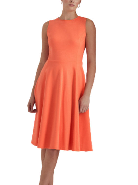 Ralph Lauren Ponte Dress Καλοκαιρινό Midi Φόρεμα Πορτοκαλί
