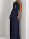 Ralph Lauren Adelbola Sleeveless Gown 410 Rochii de vară pentru femei Maxi Rochie pentru Nuntă / Botez Satin Albastru marin