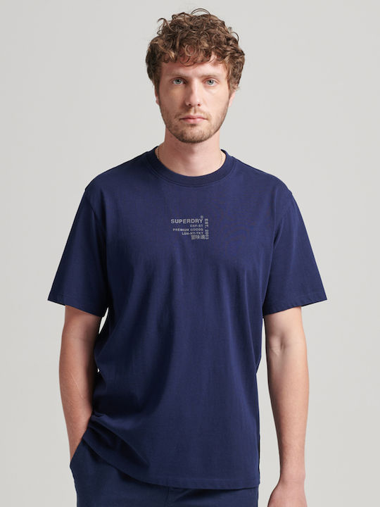 Superdry Ανδρικό T-shirt Navy Μπλε με Στάμπα