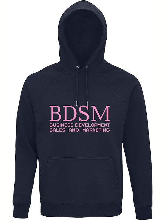 Bluză cu glugă unisex organic "Dezvoltare afaceri BDSM Vânzări și Marketing" French Navy