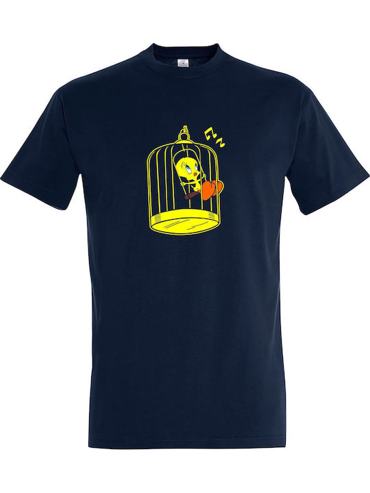 T-shirt Unisex " Tweety in the Cage Looney Tunes " French Navy