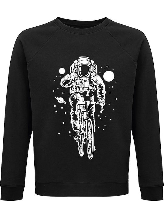 Sweatshirt Unisex Organic " Astronaut Rides A Bicycle Space Traveler " Black