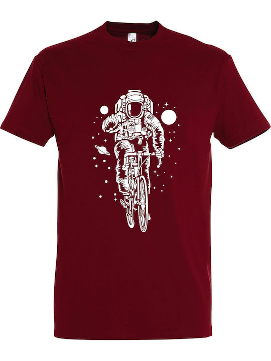 T-Shirt Unisex "Astronaut fährt Fahrrad Weltraumreisender" Chili