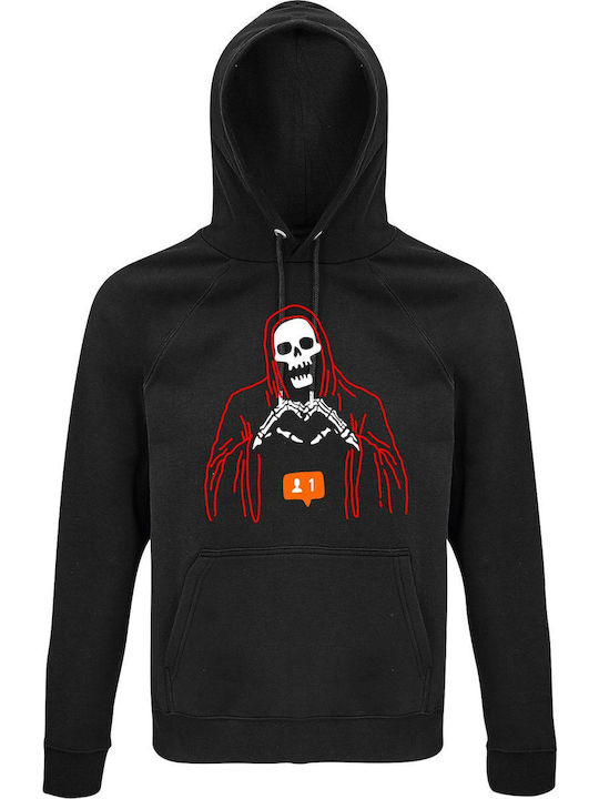 Hoodie Unisex Organic " Dying For Like and Love Skeleton " Black