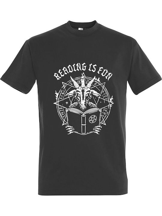 T-shirt Unisex " Reading Is Fun Baphomet " Dark Grey