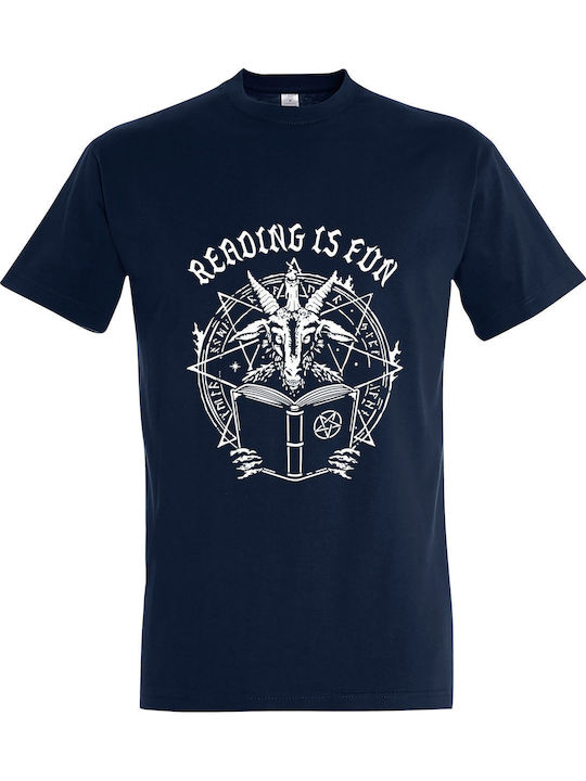 T-shirt Unisex " Reading Is Fun Baphomet " French Navy