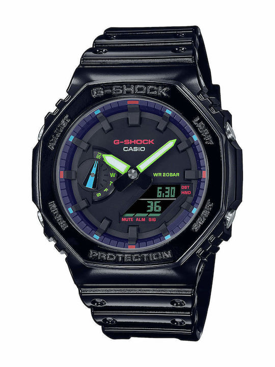 Casio Αναλογικό/Ψηφιακό Ανδρικό Ρολόι 45mm Μπαταρίας με Μαύρο Καουτσούκ Λουράκι