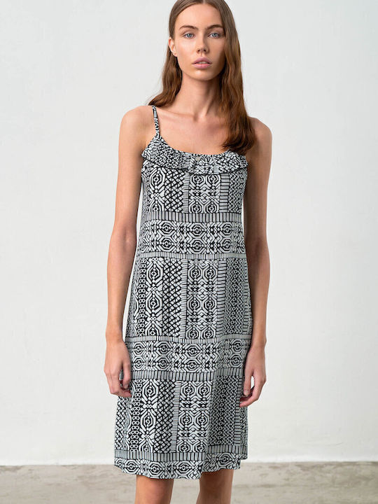 Sommer Midi Kimonoforema mit Rüschen Schwarz