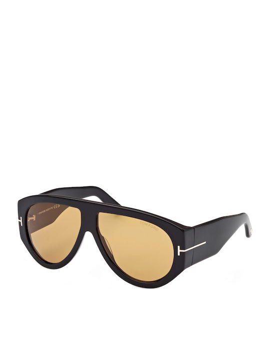 Tom Ford Bronson Male Sunglasses With Black Horn-Rimmed Frame And Brown Gradient Lens TF1044 01E
