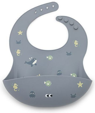 Noui Noui Wild Ocean Waterproof Bib Silicone with Button & Pocket Light Blue for 4 m+