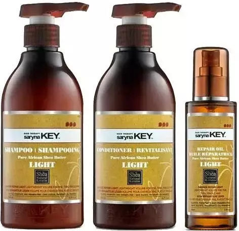 Saryna Key Damage Repair Light Trio Hair Care Set for Reconstruction & Nourishment for Dry Hair with Shampoo, Conditioner and Oil 3pcs