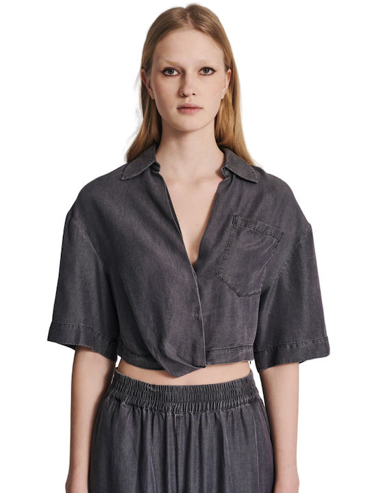 Staff Veta Damen Sommerliches Crop Top Kurzärmelig Schwarz