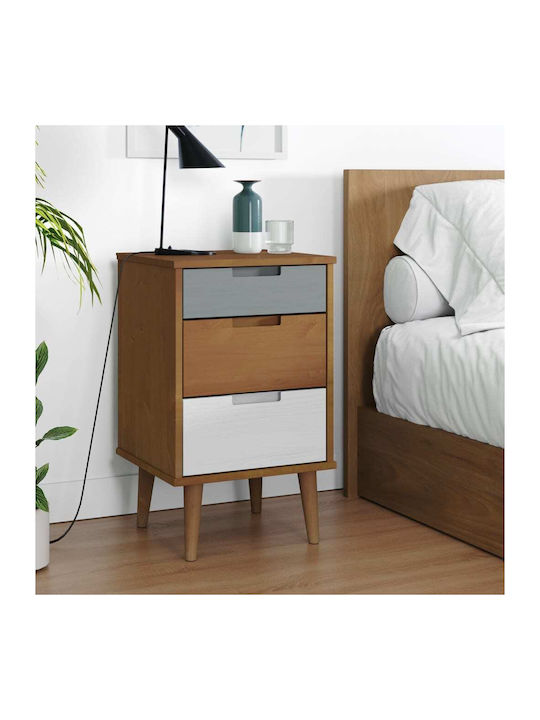 Bedside Table Molde Made of Solid Wood Beige 40x35x65cm