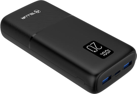 Tellur PD202 Power Bank 20000mAh 22.5W mit 2 USB-A Anschlüssen und USB-C Anschluss Stromlieferung Schwarz