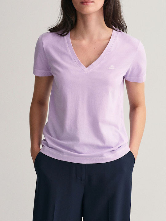Gant Sunfaded Γυναικείο T-shirt με V Λαιμόκοψη Λιλά