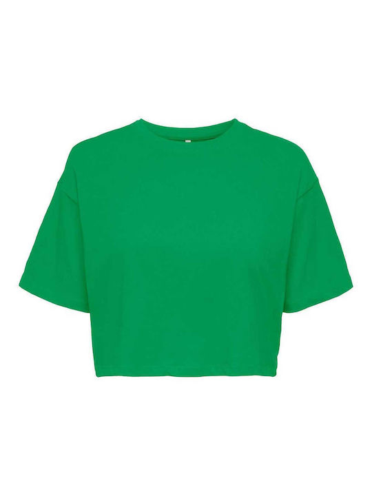 Only Top de Damă de Vară Crop din Bumbac cu Mânecă Scurtă Verde