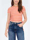 Only Women's Summer Crop Top Cotton Short Sleeve Striped Flame