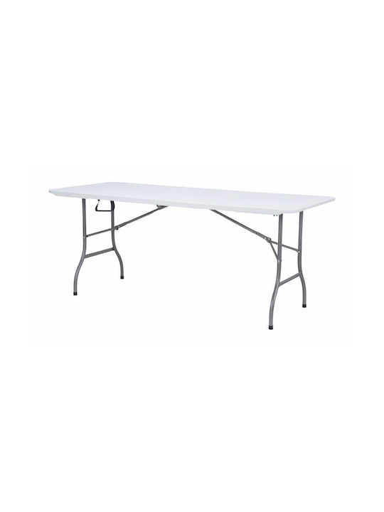 Outdoor Dinner Foldable Table with Plastic Surface and Metal Frame White 180x75x74cm