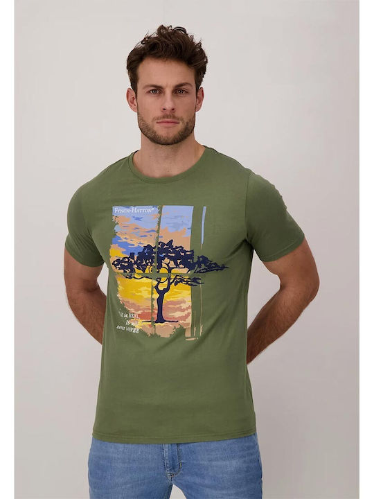 Fynch Hatton T-shirt Bărbătesc cu Mânecă Scurtă Kaki