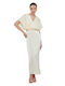 2023S023 Summer Maxi Evening Dress Satin Wrap Vanilia