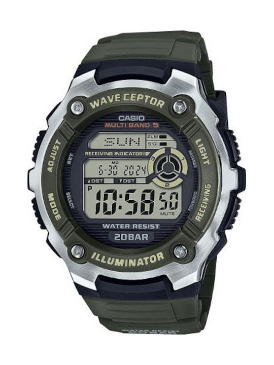 Casio Ανδρικό Ρολόι Μπαταρίας με Πράσινο Καουτσ...