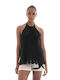 Only Women's Summer Blouse Sleeveless with Tie Neck Black